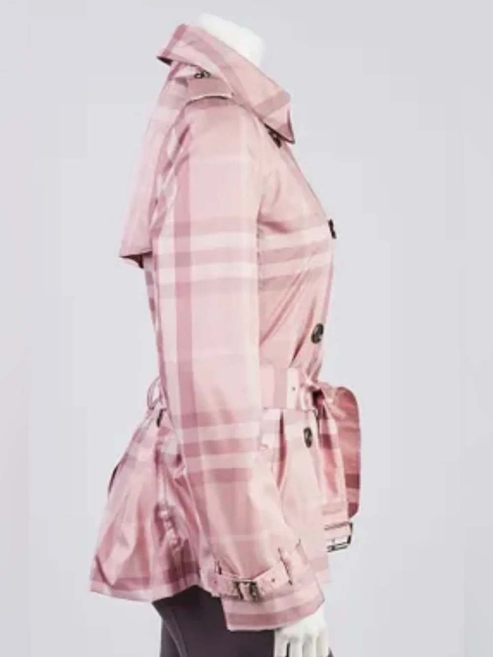 Burberry Pink Plaid Double-Breasted Trench with Belt - Picture 3 of 14